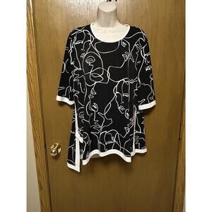 JOSEPH RIBKOFF 10 Picasso Print Asymmetric Hem ART TO WEAR Top BLACK/WHITE H2